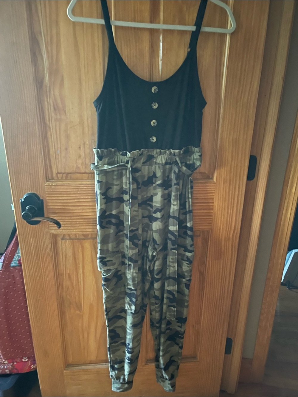 No Boundaries Black & Camo High-Waist Jumpsuit with Button Front